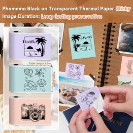 Paper for Sticker Printer, Printer Paper for Pocket Printer, Thermal Paper for T02/M02X/M02L, 20 Years Sticky Phomemo Paper, 3 Rolls 50 mm x 3.5 m