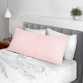 Pizuna Cotton Body Pillow Case Light Pink 1 PC, 400 Thread Count 100% Long Staple Combed Cotton Sateen Weave Long Body Pillow Cover 20x54 with 6 inch Flap (100% Cotton Body Pillow Cases)