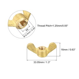 sourcing map Brass Wing Nuts, M8 Butterfly Nut Hand Twist Tighten Fasteners for Furniture, Machinery, Electronic Equipment, 2Pcs