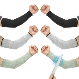 PATIKIL 14 Inch Cut Resistant Sleeve, 3 Pairs Arm Safety Protectors Sleeves Forearm Sleeve HPPE Level 5 Protection for Thin Skin and Bruising, M, Black/Gray/Dark Green