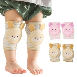Baby Knee Pads for Crawling 2 Pairs, Breathable Infant Toddler Knee Pads with Cute Cartoon Sponge Pad Anti-Slip 0-4 Years Unisex Baby Knee Protectors Elastic Leg Warmers Protective Cover for Knees Elbows Legs