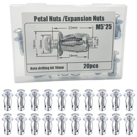Coffee Life Plus® Pack of 20 Expansion Screw Petal Nuts, Jack Nuts, M4, M5, M6, M8 Thin Fixings Dowels, Hollow Mounting Material Screws Assembly (M5 x 25 mm (20 Pieces))