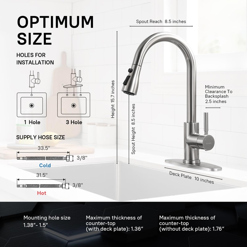 WEWE Kitchen Faucet with Pull Down Sprayer, Brushed Nickel Kitchen