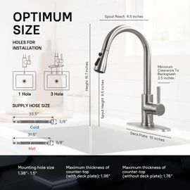 WEWE Kitchen Faucet with Pull Down Sprayer, Brushed Nickel Kitchen Sink Faucet Fits 1 or 3-Hole Kitchen Sinks, Single Handle Premium Stainless Steel, Suitable for RV, Farmhouse, Bar (Set of 2)