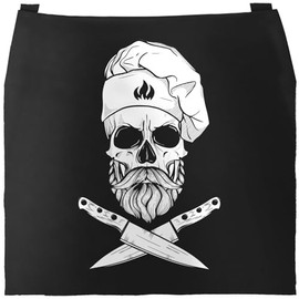 MoonWorks® BBQ Apron for Men with Saying "Hier grillt der Chef persönlich" [German Language] Hipster Grilling, Cotton Apron, Kitchen Apron, Chef Skull Black