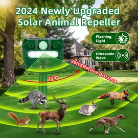 2025 Upgraded Solar Animal Repellent Deterrent with Motion Detection Ultrasonic Control for Deer Cat Dog Squirrel Raccoon Skunk Rabbit Fox,Deer Repellent Cat Repellent for Garden Yard Farm,2 Pack