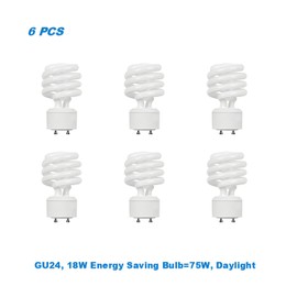 Metro Lighting 6 Bulbs, Twister GU24, 18W Energy Saving Bulb=75W, Daylight 5000K, UL Listed