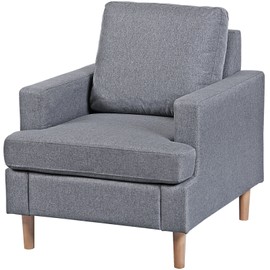 Segawe Accent Arm Chair Linen Fabric Upholstered Comfy Single Sofa For Living Room Gray