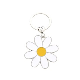 Fuqimanman2020 Cute Daisy Keychain Bag Charm Enameled Flower Charms Keyring Floral Charms for Keys Purses Flower Lovers-white