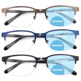 HIYANJN Bifocal Reading Glasses Men Blue Light Computer Readers Clear Top Metal Frame Eyeglasses Spring Hinge