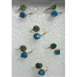 Natural Creations Emerald And Blue Apatite thumb ring sterling silver size 7