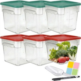 6-Pack 8 Quart Food Storage Container with Lid, Commercial Grade Square Polycarbonate 8 Qt Container with Lid, Handles & Measurement Scales, Airtight Stackable for Kitchen, Restaurant & Home Use