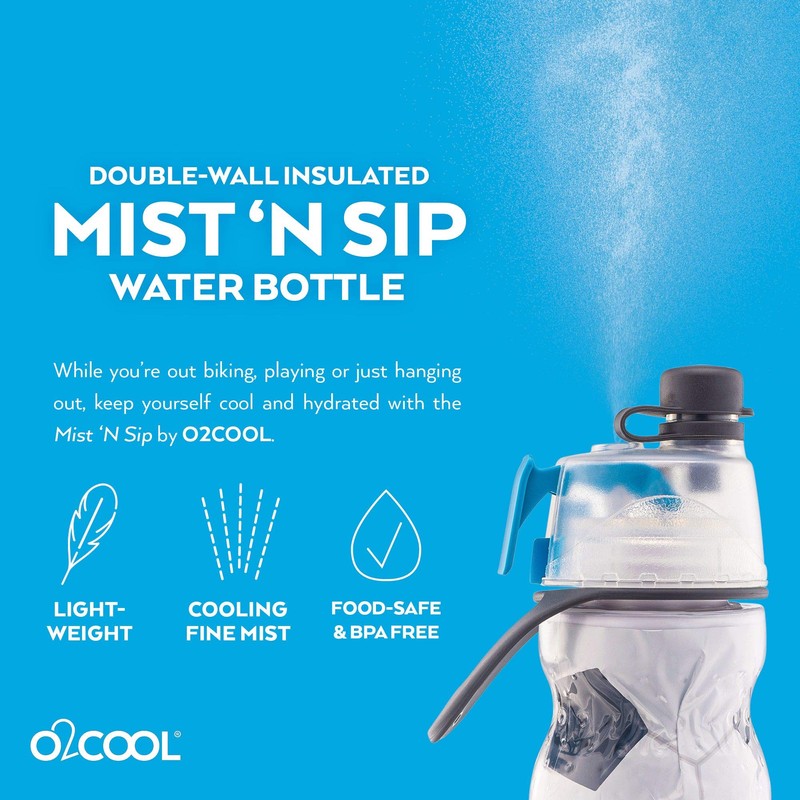 O2COOL Mist 'N Sip Misting Water Bottle 2-in-1 Mist And