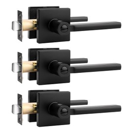 Probrico Black Privacy Door Handle Lockset Heavy Duty Square Interior Door Lever for Bedroom or Bathroom Reversible Keyless Handleset Door Knob 3 Pack