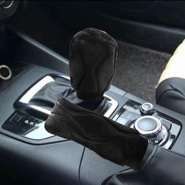 2PCS Plush Car Gear Shift Knob Cover & Handbrake Cover, Soft Fluffy Shifter Stick Protector, Comfortable Hand Brake Handle Cover, Universal Car Interior Accessories for Most Cars (Black)