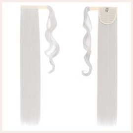 TESS Ponytail Extension 23 Inch,Hair Extensions Clip in Long Straight Synthetic Wrap Pony Tails Hair Pieces for Women(#Silver Grey)