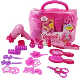 Hairdressing Set, Pink Simulation Hairdressing Cosmetics Beauty Suitcase Toy Set -17PCS Role-Playing for Little Girls