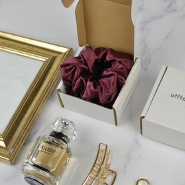 OFFTOPIC® Set of 2 Scrunchies for Pure Silk Hair | STOP Broken Hair and Signs on Hair | Elastic Silk Hair Accessory Elegant | Oeko-Tex Certificates | Red & Caramel