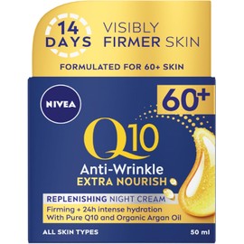NIVEA Q10 Anti-Wrinkle 60+ Extra Nourishing Night Cream (50ml), Nourishing Night Cream Reduces Deeps Wrinkles, Intensely Hydrating and Restoring Overnight Anti-Wrinkle Moisturiser