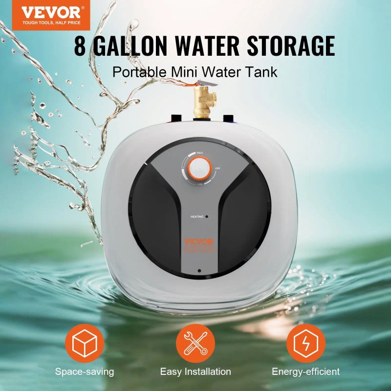Mini-Tank Electric Water Heater 8-Gallon 1440W Safety Valve Kitchen UseCapacity: