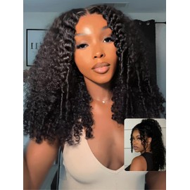 UNICE Burmese Curly Human Hair Wig with Finger Coil Ends Bye Bye Knots 7x5 Lace Glueless Wigs Human Hair Pre Plucked Pre Cut Bleached Knots Natural Hairline 150% Density 18 inch