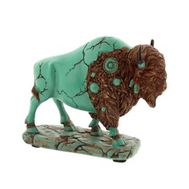 The Bridge Collection Turquoise Inspired Buffalo Figurine - Western Bison Statue with Rustic Distressed Finish - Lodge and Farmhouse Wildlife Decor Accent