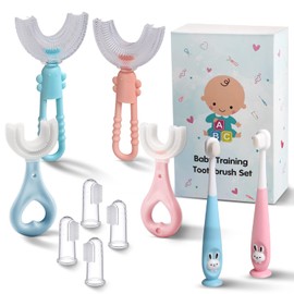 cepillo para polvo de dientes para bebés de 6 a 12 meses y mayores de 1 2 3 1 a 2 2 a 4 años, juego de regalo 10 en 1 con cepillo para polvo suave en forma de U para recién nacidos, niños y niños