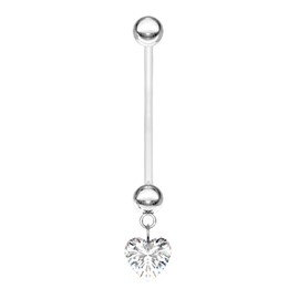 Forbidden Body Jewelry 14g 1" Inch Bio Flex Pregnancy Navel Belly Button Ring with Clear Crystal Heart Charm