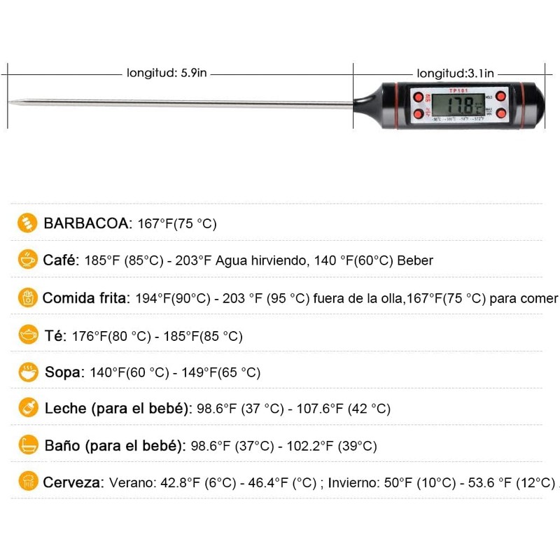 Uplayteck Termómetro Digital de Cocina para Carne – Sonda Superlarga,