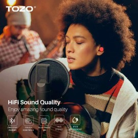 TOZO T12 Wireless In-Ear Earbuds Digital LED Display Headphones IPX8 Waterproof - Red
