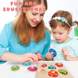 Guopai Dinosaur Peg Puzzles Wooden Toys for 1 2 3 Year Old Boys Girls | Montessori Educational Learning Toys with Dinosaur Eggs, Baby Sensory Toys & Christmas Birthday Gifts (A)