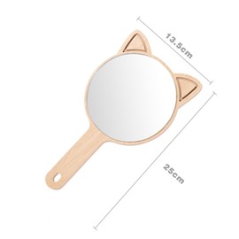 Dzrige Cat Handheld Mirror Cat Ear Makeup Mirror Cute Cat Pattern Wood Hand Held Travel Mirror Personal Cosmetic Mirror with Powder Puff