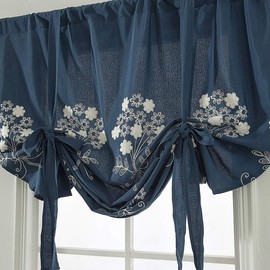 Vctops - Cortina con diseño de hojas bordadas para casa de granja con aislamiento térmico y ajustable, para ventana pequeña, 1 panel, Marino, 31"W x 47"L