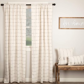 Piper Classics Farmcloth Stripe Panel Curtains, Set of 2, 84" Long, Urban Rustic Farmhouse Style Curtain, Natural Cream Woven w/Black Stripes