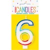 Unique Vibrant Rainbow Border Number "6" Birthday Candle - Multicolored