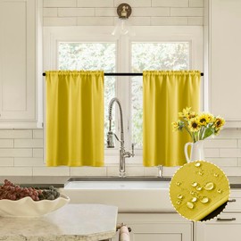 XTMYI - Cortinas de ventana de cocina amarillas sobre el fregadero, cortinas de ventana pequeñas para baño, decoración de girasol, 24 pulgadas de longitud, amarillo limón brillante