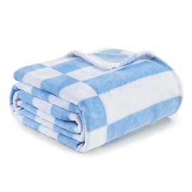 PLEVONITH Cozy Blankets for Women Gift - Striped Throw Blanket Checkered, Blue Warm Blankets for Winter, Twin Blanket 60x80 Inches