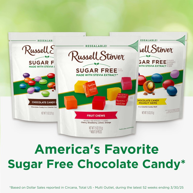 RUSSELL STOVER Sugar Free Fruit Chews Candy, 7.5 oz. bag