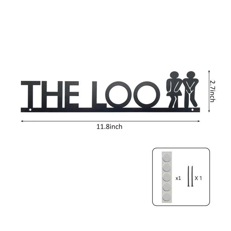Metal The Loo Sign for Door Top, Funny Bathroom Wall