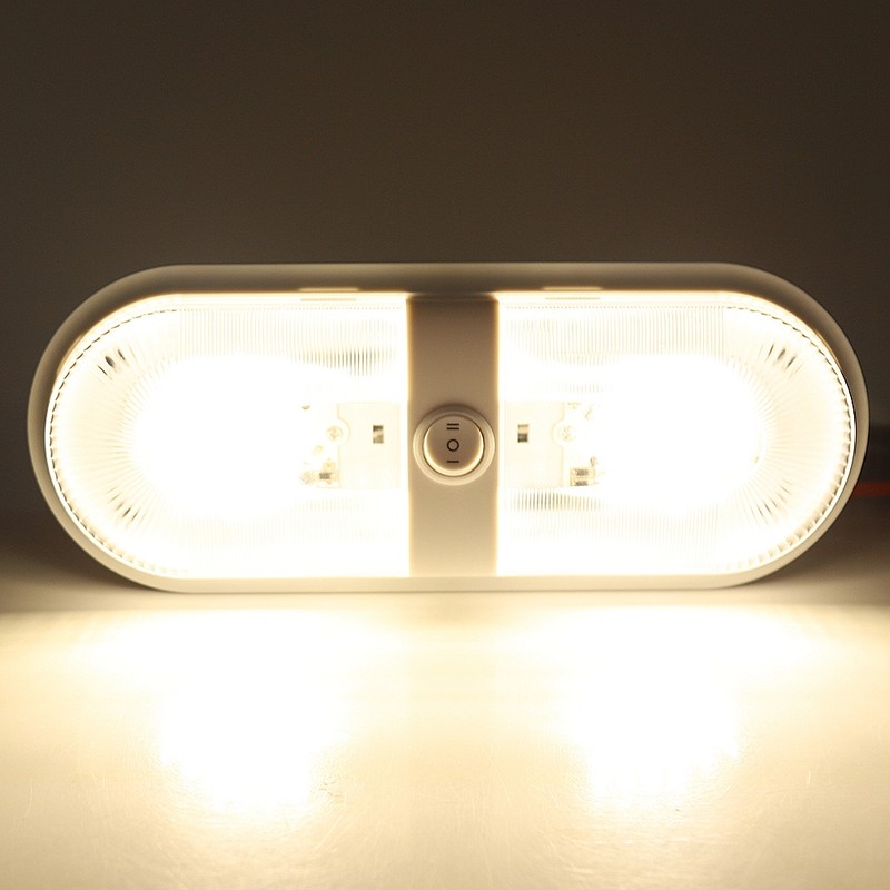 RV Ceiling Light LED Fixture Double Dome 4500K Camp Trailer