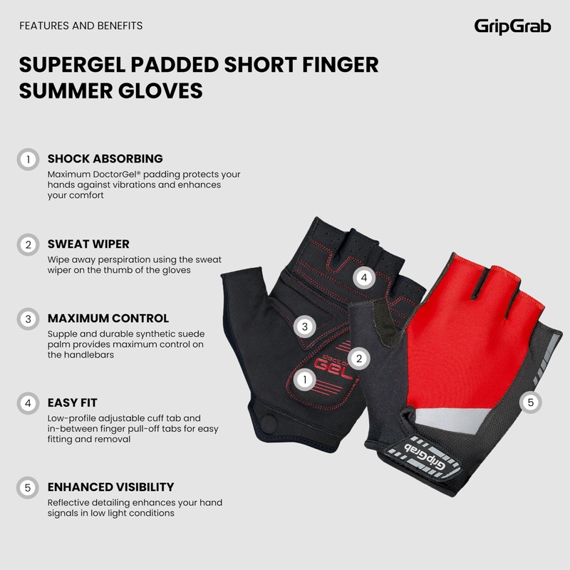 GripGrab SuperGel 6mm DoctorGel Padded Short Finger Summer Cycling Gloves