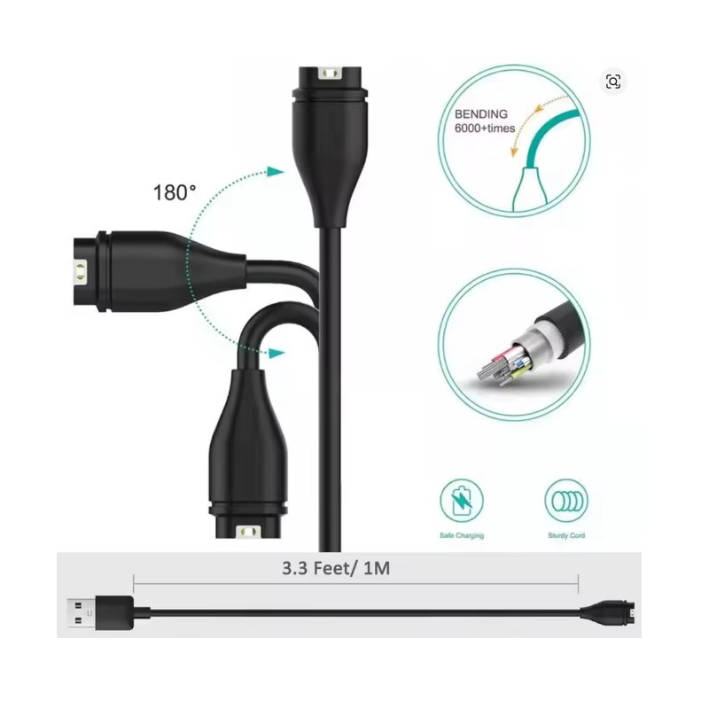 Toolzia USB Charging Cable - Compatible with Garmin Fenix and