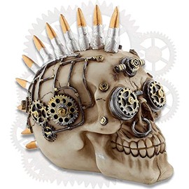 Decorative Skull Steampunk Warboy with Cartridges Mohawk Height Approx. 15 cm Skull Figure Decoration