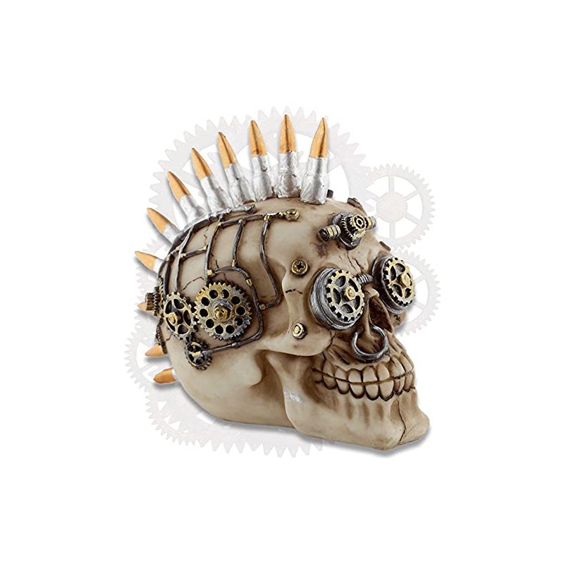 Decorative Skull Steampunk Warboy with Cartridges Mohawk Height Approx. 15