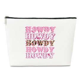 Pink Western Makeup Bag, Pink Western Leopard PU Leather Makeup Cosmetic Bag for Purse, Western Gifts for Women, Cowgirl Gifts, Western Cowgirl Stuff for Women, Country Girl Gifts Makeup Pouch