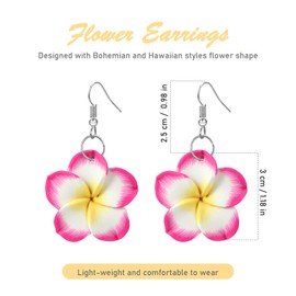 PHOGARY 6 Pairs of Colourful Flower Earrings, Plumeria Earrings Set, Gifts for Women, Hawaii Jewellery, Clay Earrings, BFF Gifts, Luau, Hawaiian, Holiday, Beach, Wedding Earrings, Hanging Hibiscus