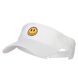 e4Hats.com Smile Face Embroidered Cotton Washed Visor - White OSFM