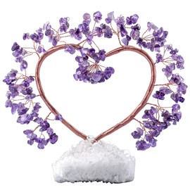 Nupuyai Amethyst Crystal Tree with Rock Crystal Cluster Base, Love Heart Money Tree Figurines Fengshui Ornament for Home Office Wedding Decor 16-20cm High