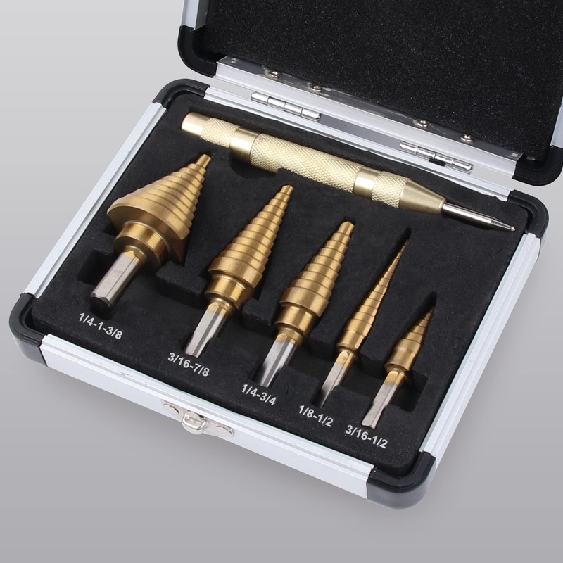 Yangoutool 5PCS Titanium Step Drill Bit Set with Automatic Center