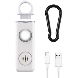 AMIR Personal Alarm Keychain for Women Safety - Loud 130 dB Siren with Strobe Light and Carabiner - Helps Women, Children, Men, Seniors, Elderly Emergency Call (White)